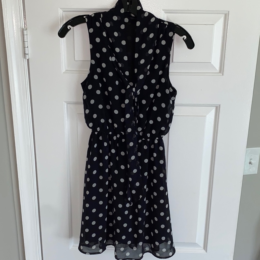 Black and white polka dot dress with cute tie neck